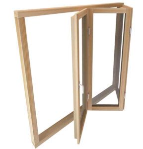 Ventana de madera plegable abierta