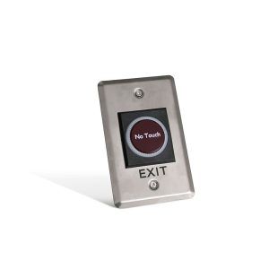 Sensor con botón granate que pone "no tocar" en inglés