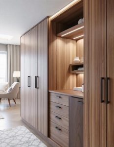 Vestidor de madera con iluminación integrada